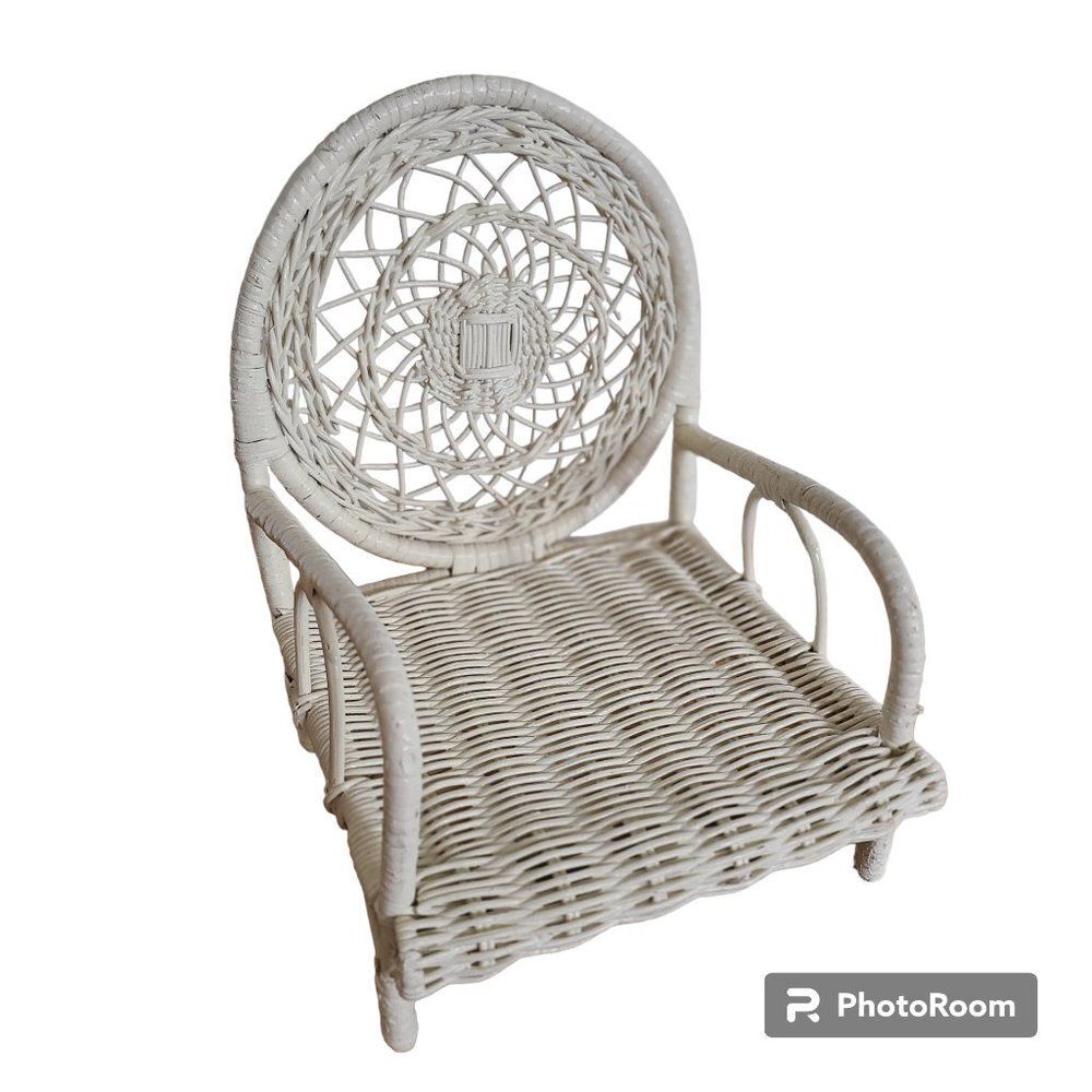 White Wicker Chair Doll Furniture Stuffed Plush Animal Or Potted Plant Display